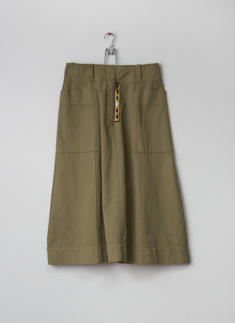 Renewed Patch Pocket Cotton Linen Skirt Size 12 (005) | Olive Leaf