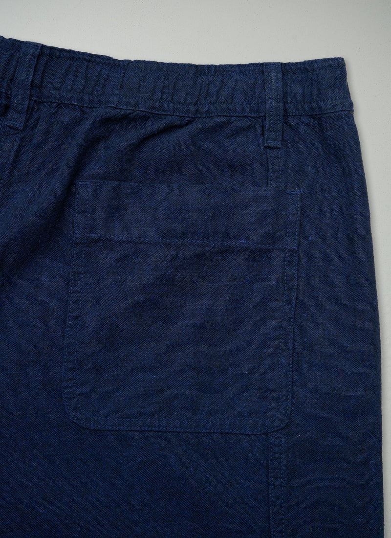 Renewed Organic Cotton Hemp Panel Trouser Size 12 (063) | Dark Chambray Blue