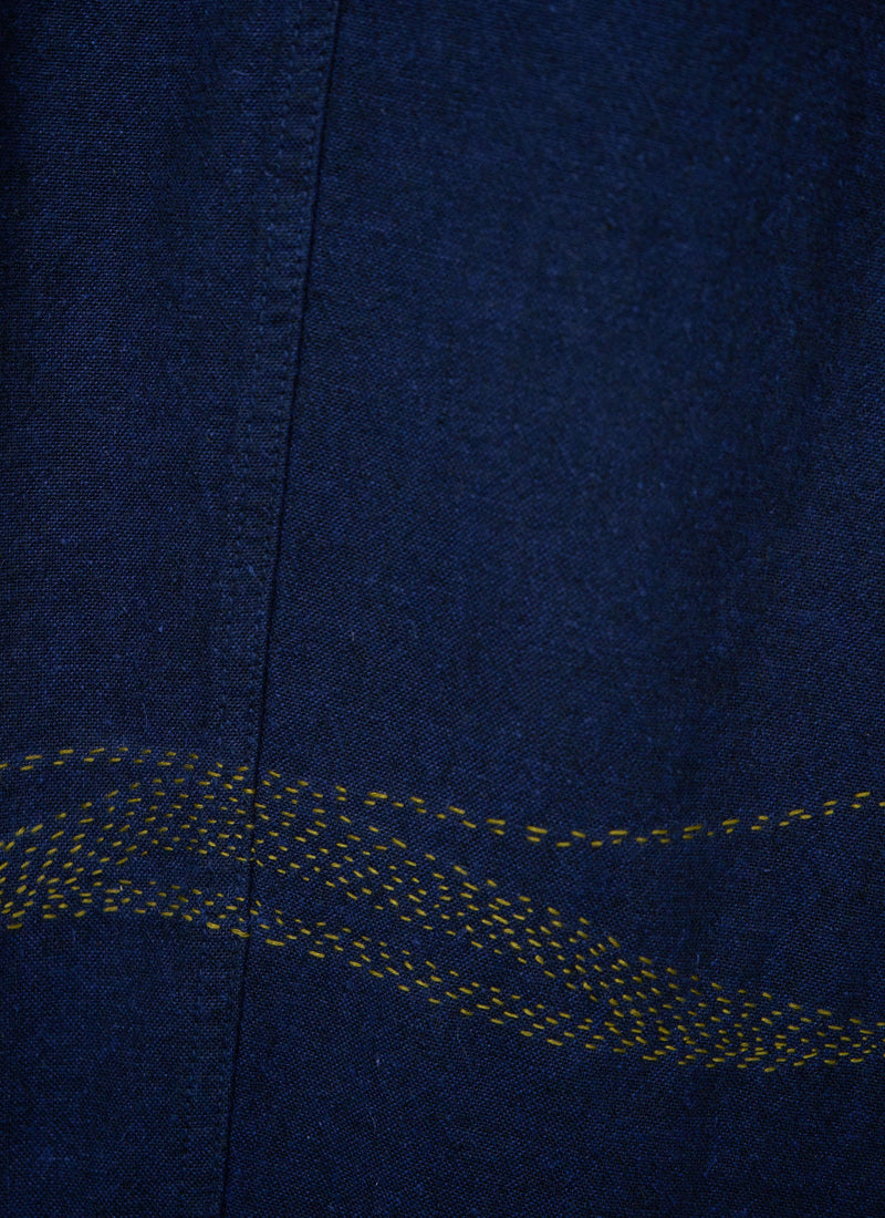 Renewed Organic Cotton Hemp Panel Trouser Size 12 (063) | Dark Chambray Blue