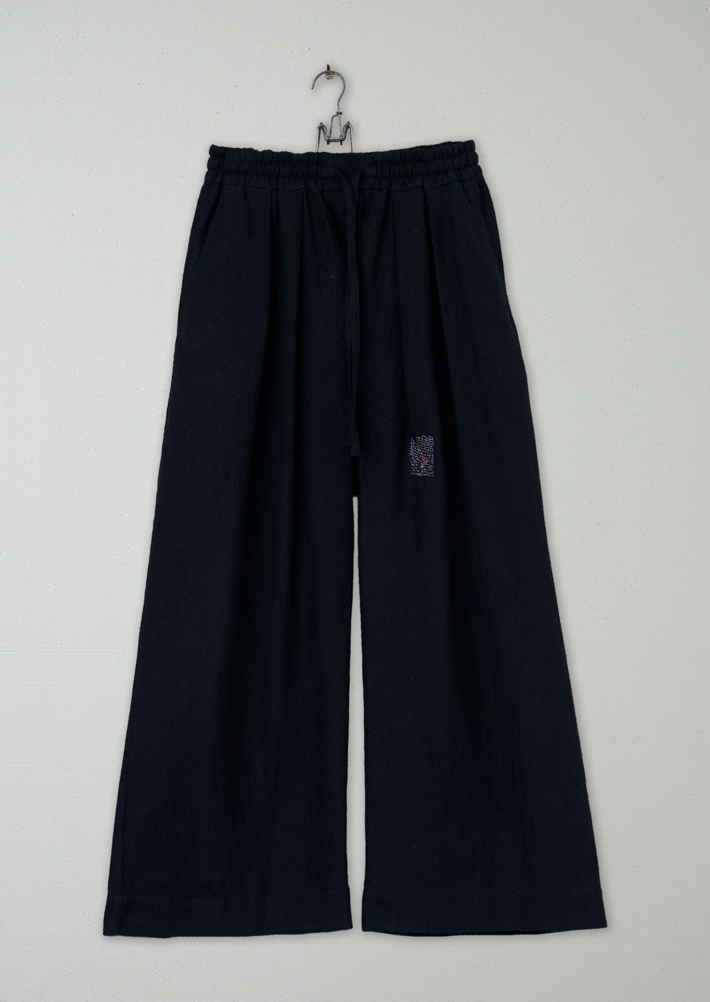 Renewed Cotton Wool Herringbone Pull on Trousers Size XS (53) | Dark Navy