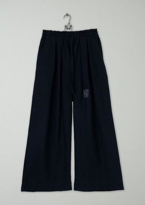 Renewed Cotton Wool Herringbone Pull on Trousers Size XS (53) | Dark Navy