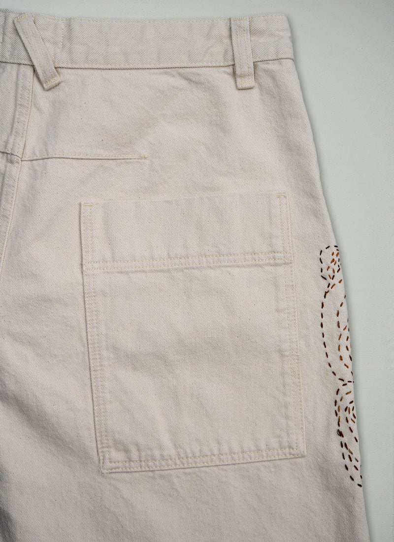 Renewed Relaxed Wide Leg Denim Trousers Size 16 (064) | Ecru