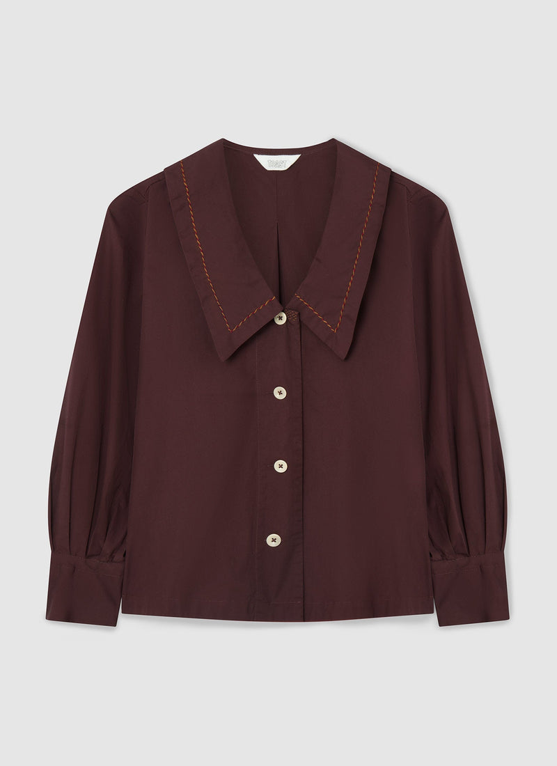 Renewed Dropped Collar Organic Poplin Shirt Size S | Hickory