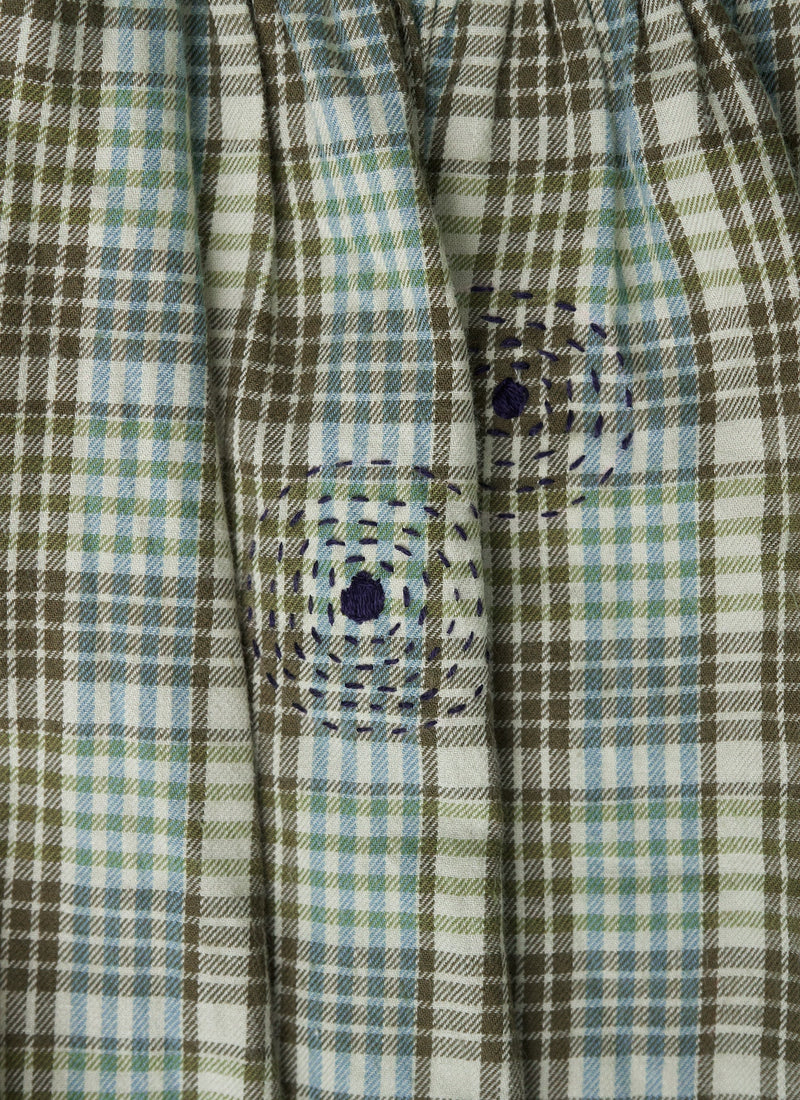 Renewed Tie Neck Check Cotton Shirt Size 12 (042) | Rich Olive