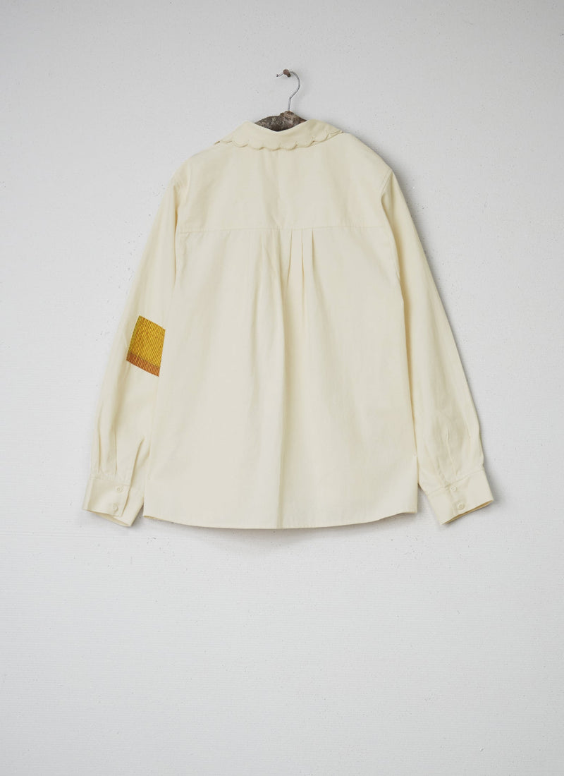 Renewed Tie Neck Cotton Pique Shirt Size 12 (043) | Ecru Marl
