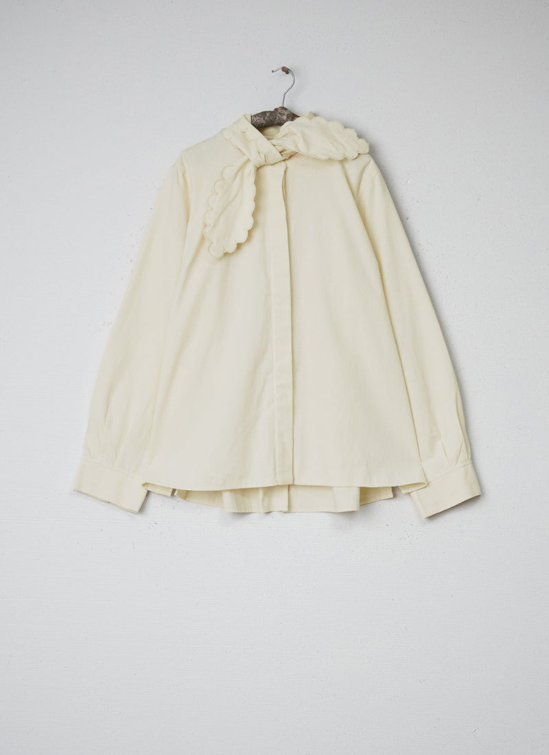 Renewed Tie Neck Cotton Pique Shirt Size 12 (043) | Ecru Marl