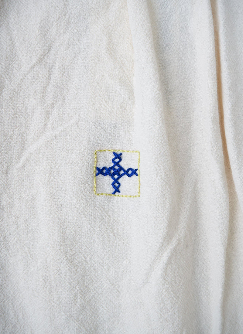 Renewed Embroidered Patchwork Cotton Shirt Size 10 (131) | Ecru