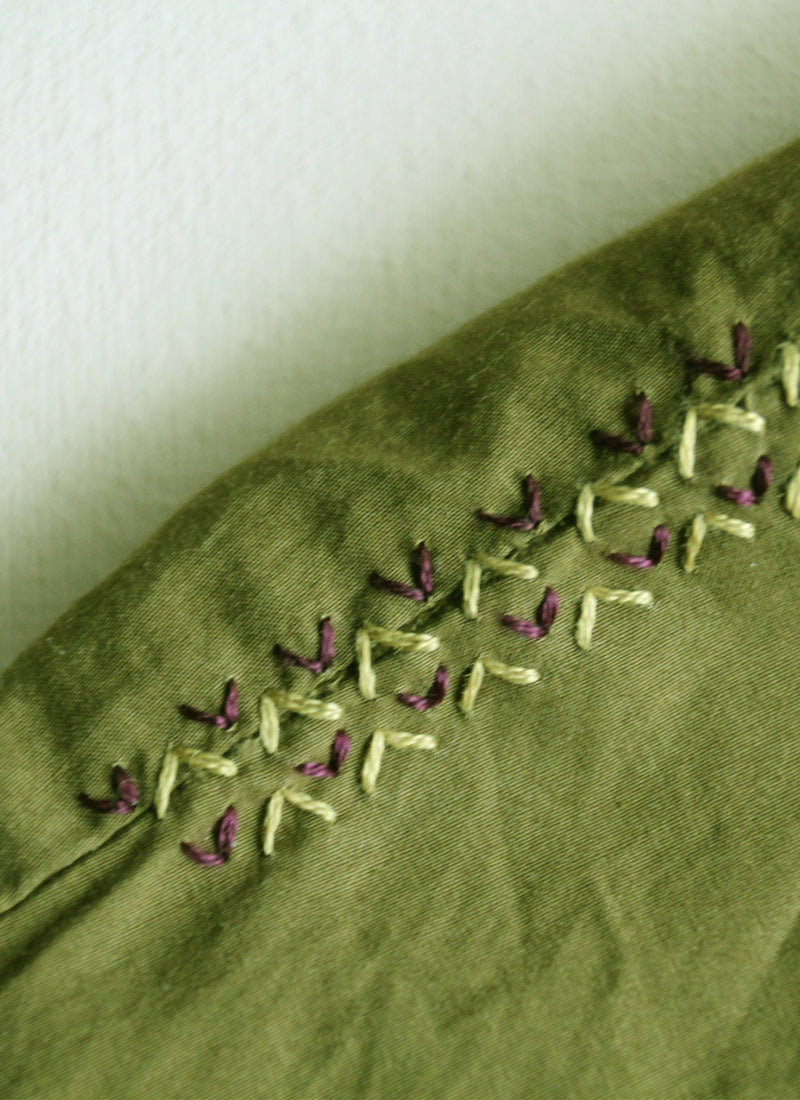 Renewed Oversized Embroidered Poplin Shirt Size S | Rich Olive