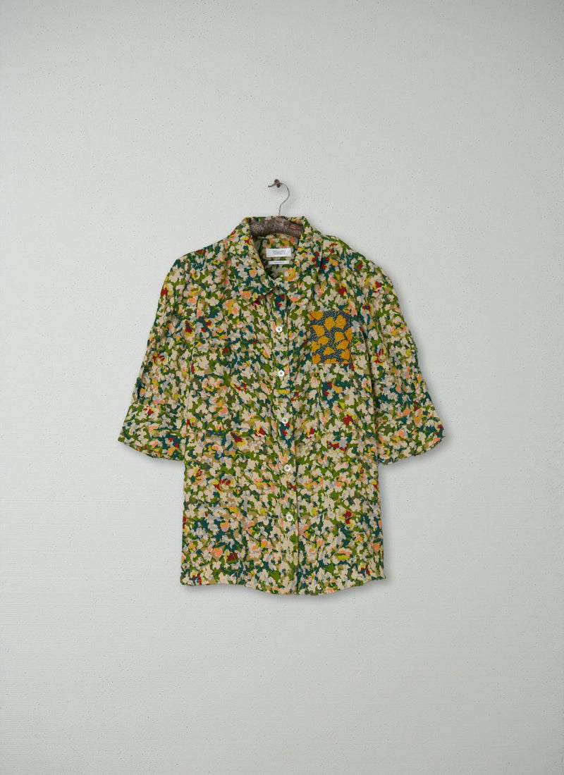 Renewed Reflections Print Crepe Shirt Size 8 (045) | Sea Green