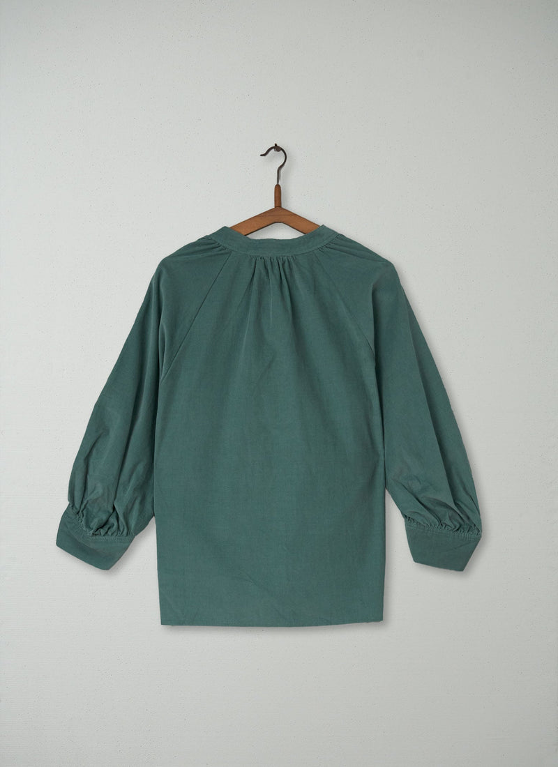 Renewed Organic Needlecord Raglan Shirt Size M (49) | Thorn Green