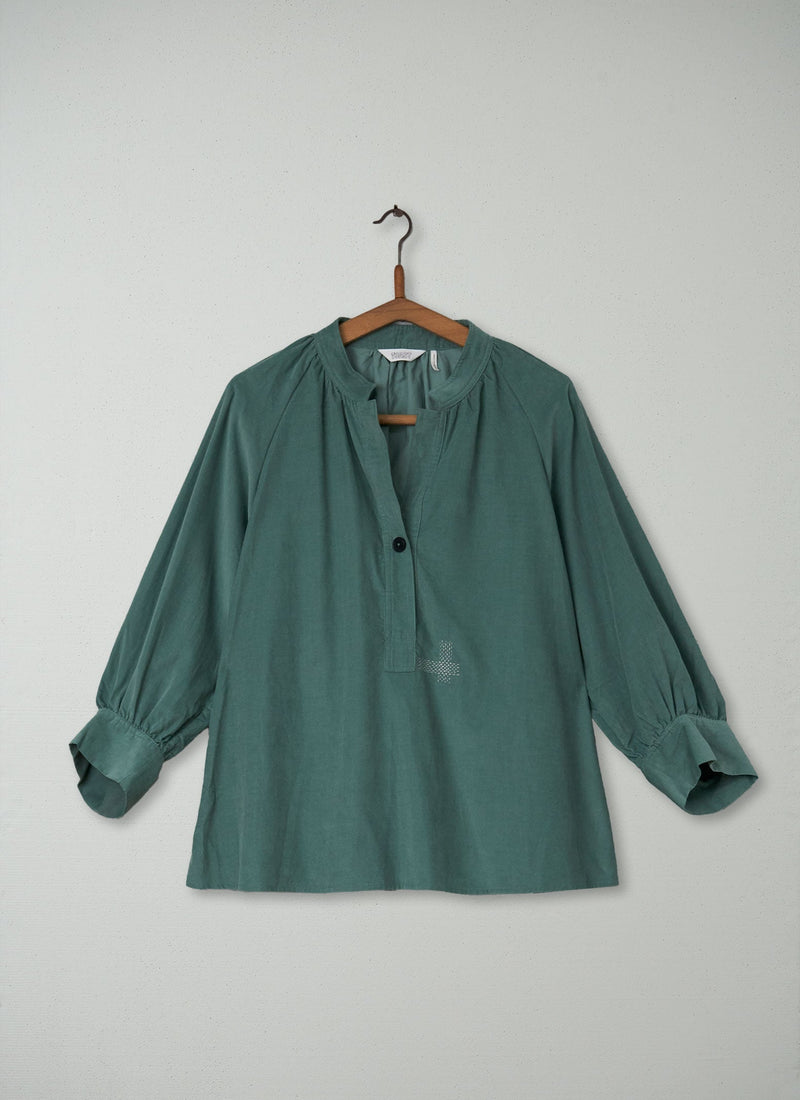 Renewed Organic Needlecord Raglan Shirt Size M (49) | Thorn Green