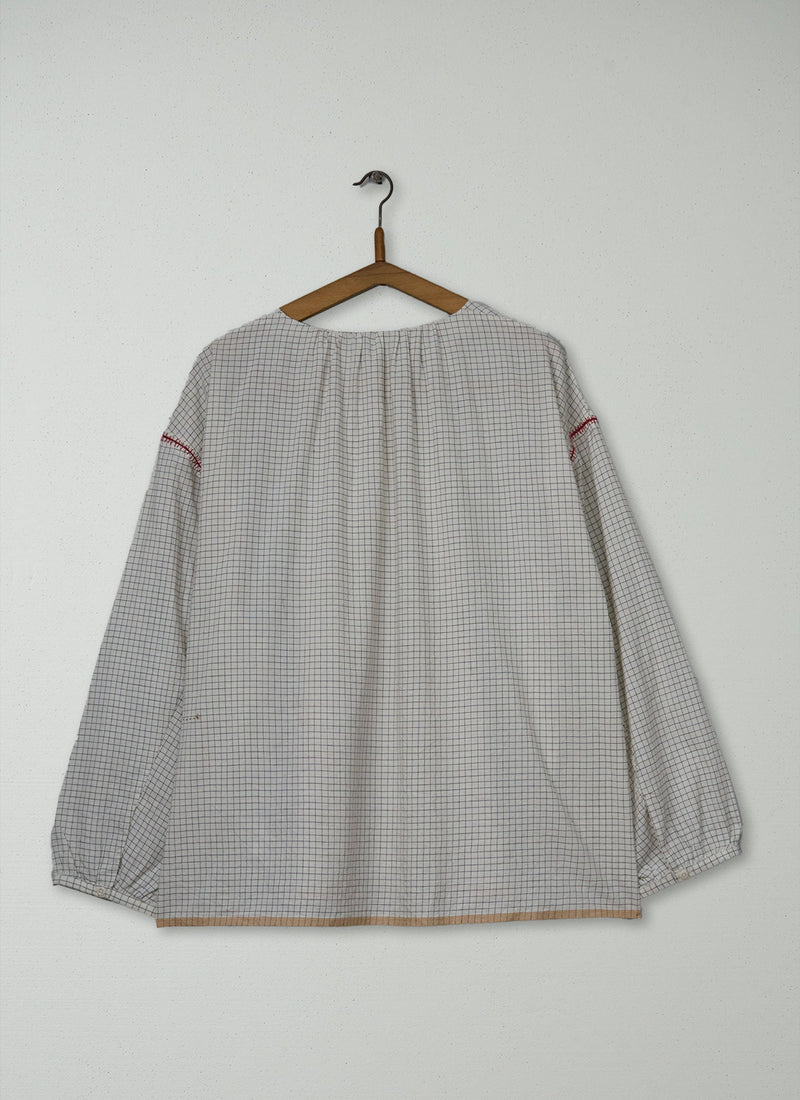 Renewed Pintuck Check Mul Mul Shirt Size XL (071) | Ecru