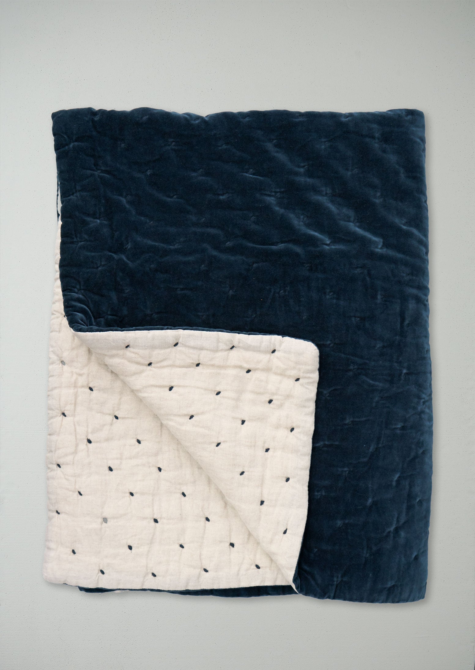 Reworn Quilted Velvet Throw (024) | Navy