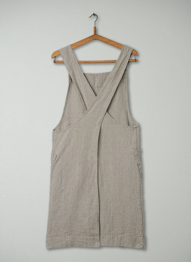 Reworn Linen Cross Over Apron (004) | Natural