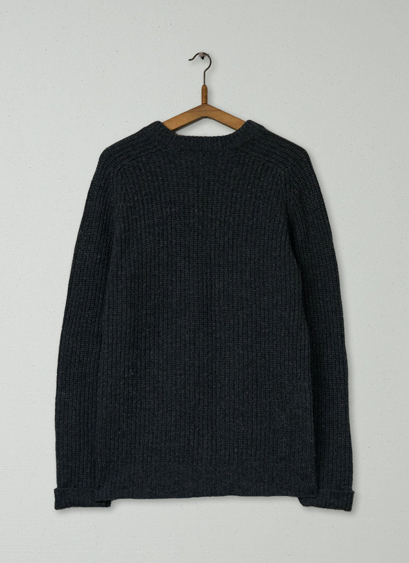Reworn Mens Fisherman Rib Sweater Size S (031) | Charcoal
