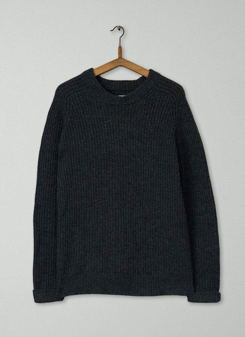 Reworn Mens Fisherman Rib Sweater Size S (031) | Charcoal