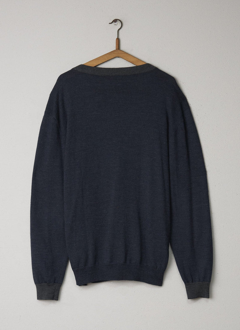 Reworn Mens Merino Cardigan Size L (001) | Blue/Grey