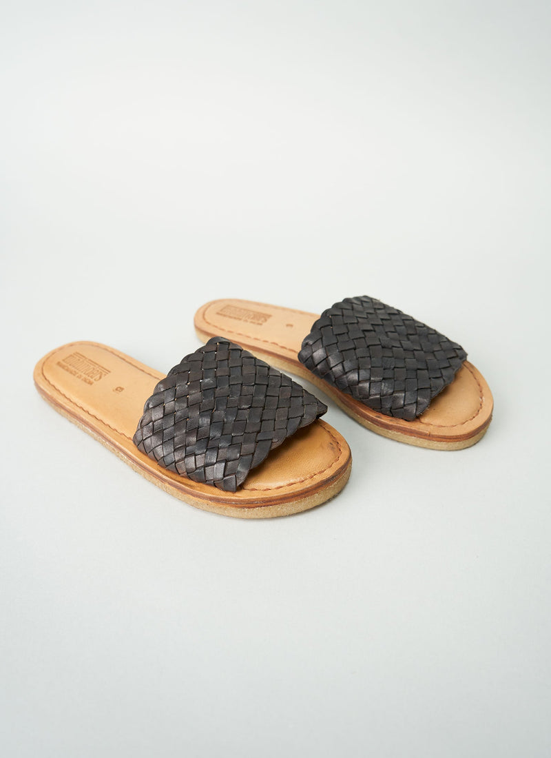 Reworn Stacked Leather Sandals Size 6 (014) | Black