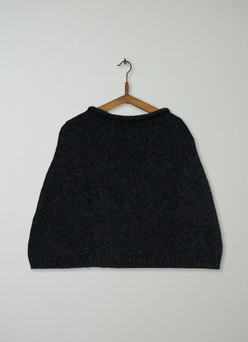 Reworn Alpaca Blend Knitted Poncho (463) | Charcoal