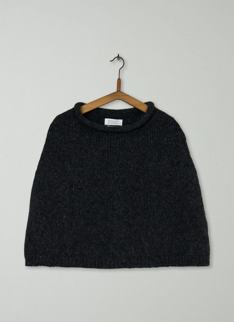 Reworn Alpaca Blend Knitted Poncho (463) | Charcoal