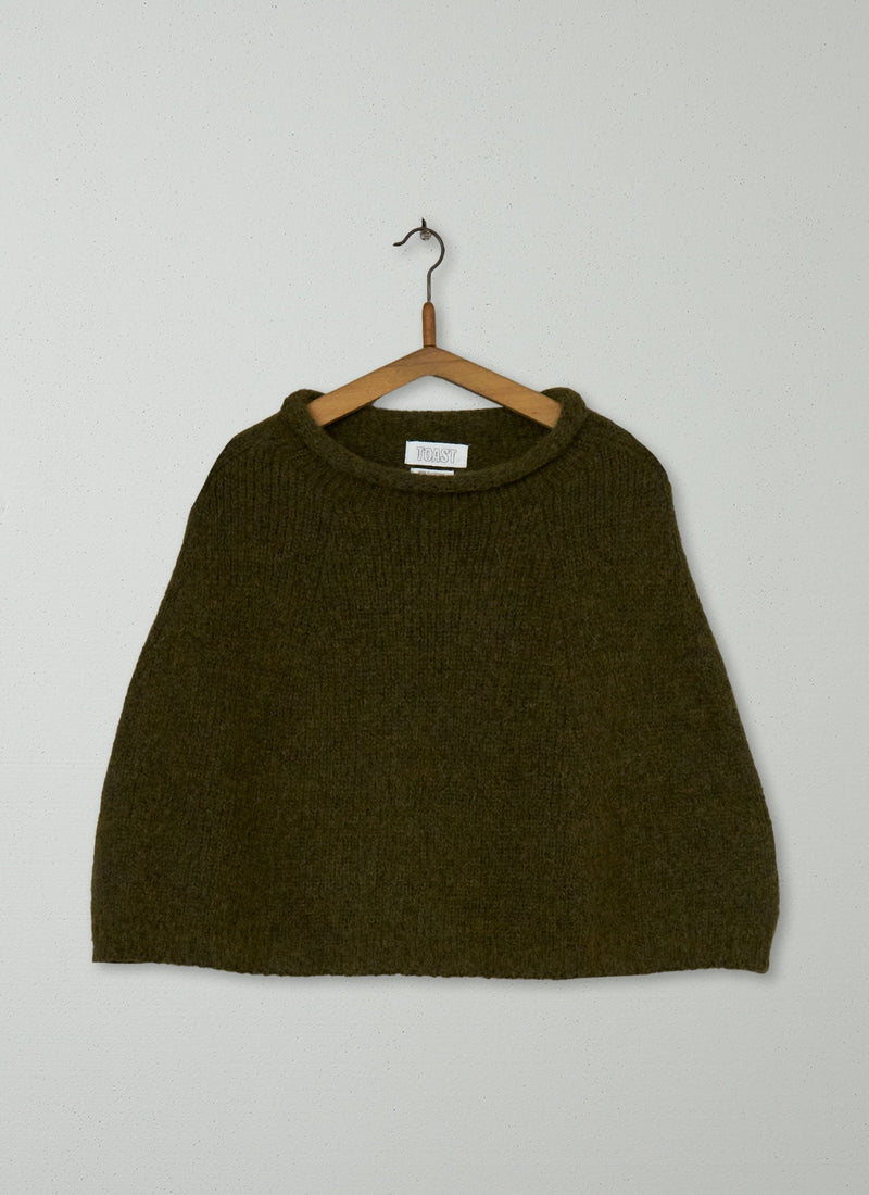 Reworn Alpaca Blend Knitted Poncho (523) | Olive