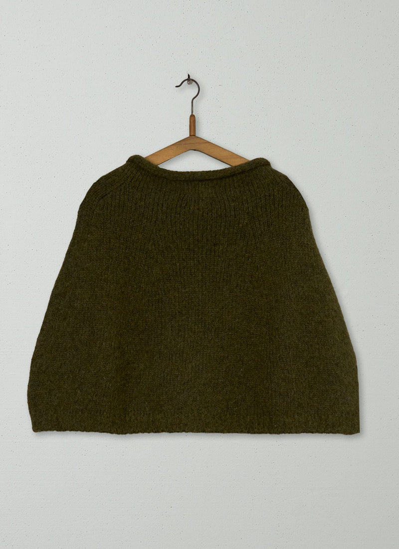 Reworn Alpaca Blend Knitted Poncho (695) | Olive