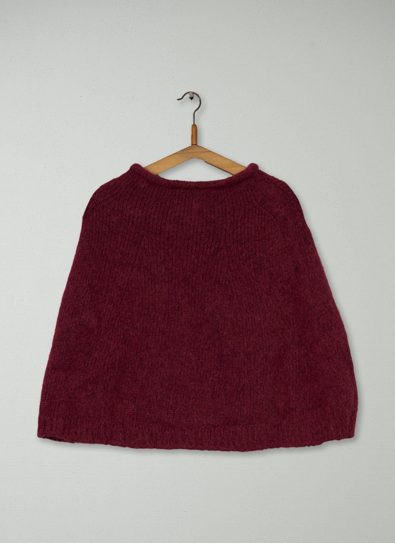 Reworn Alpaca Blend Knitted Poncho (686) | Carmine Red