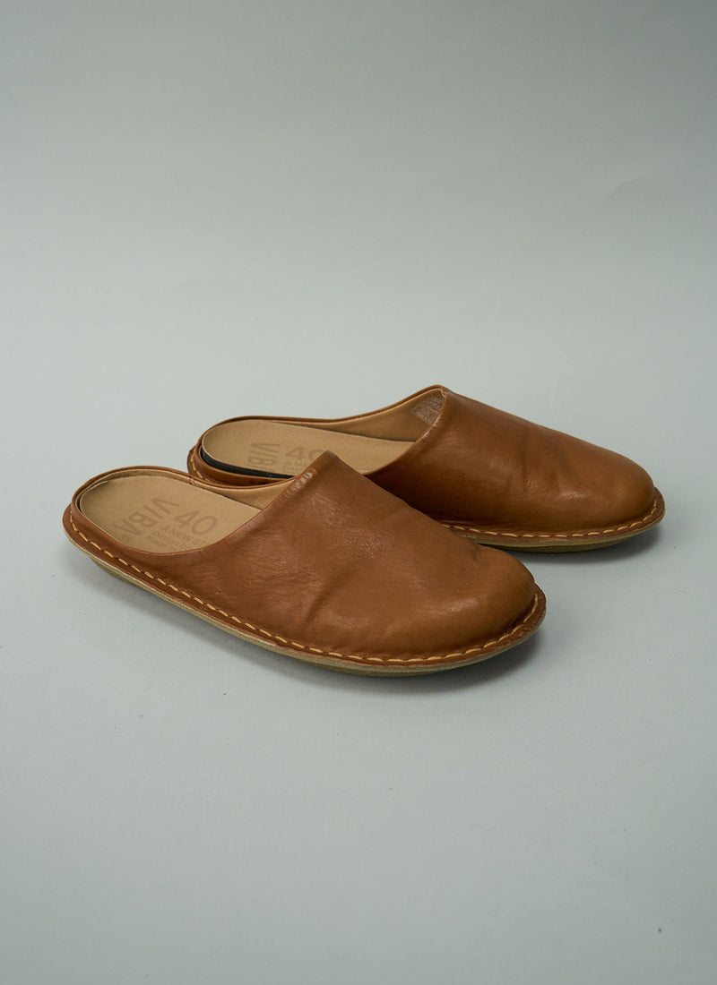 Reworn Vibae Leather Mules Size 40 (621) | Tan