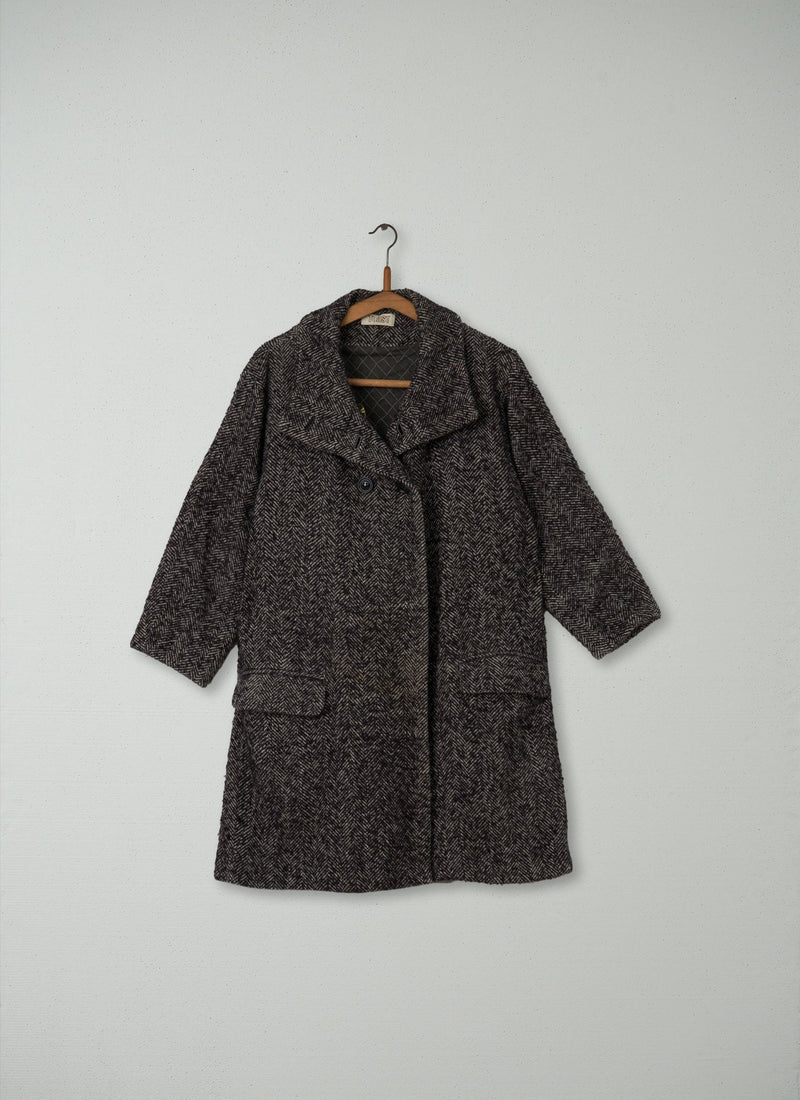 Reworn Chunky Herringbone Coat Size 8 (011) | Multi