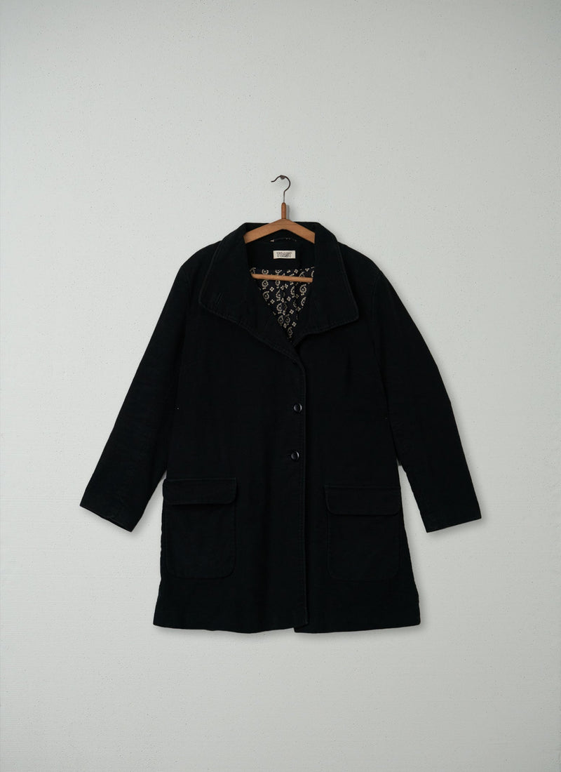 Reworn Moleskin Funnel Neck Coat Size 16 (017) | Black