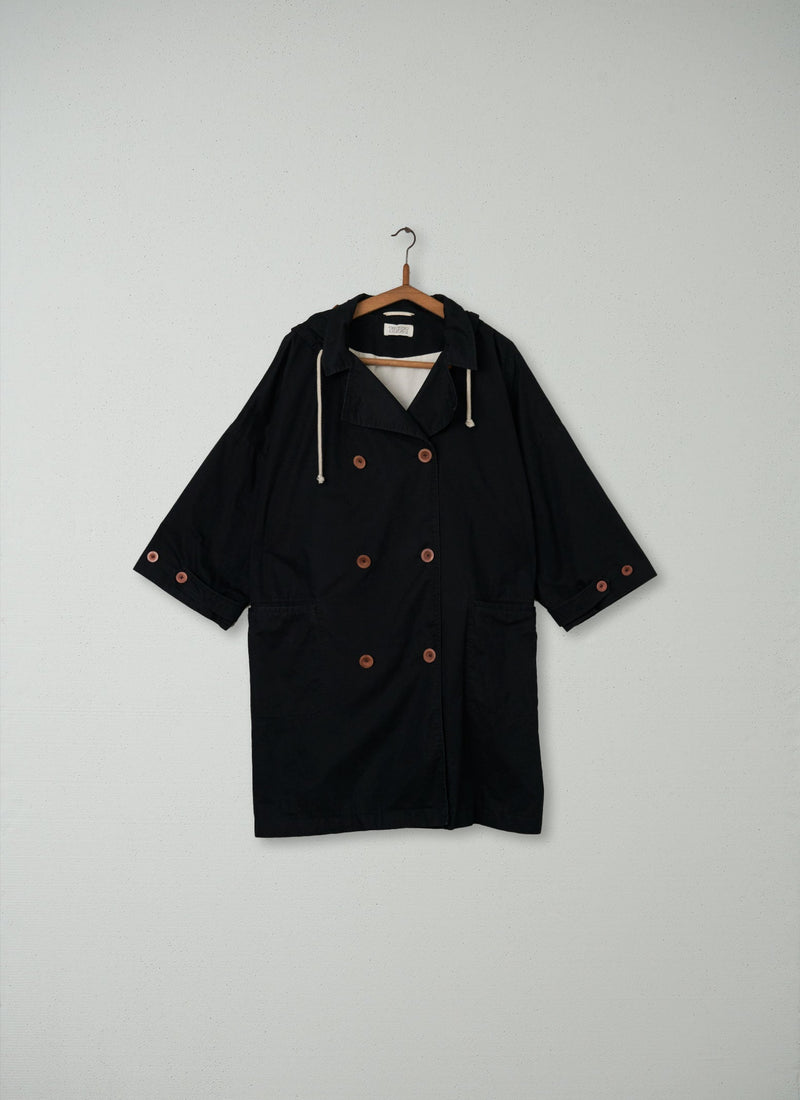 Reworn Oversized Cotton Raincoat Size 12 (016) | Black Olive