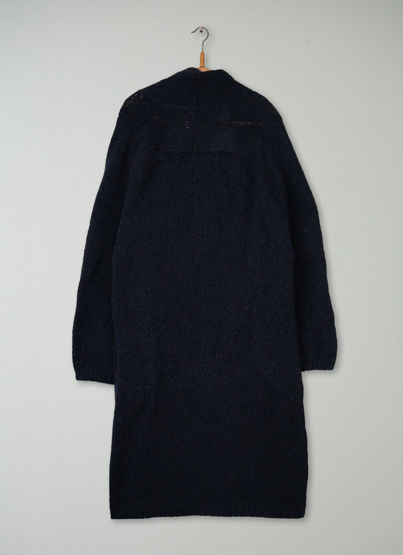 Reworn Knitted Tweed Coat Size LXL (585) | Dark Navy