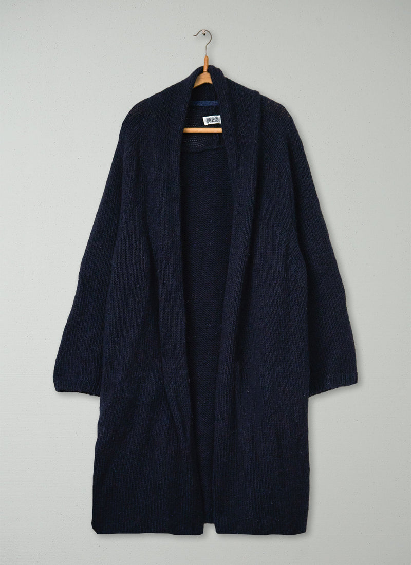 Reworn Knitted Tweed Coat Size LXL (585) | Dark Navy