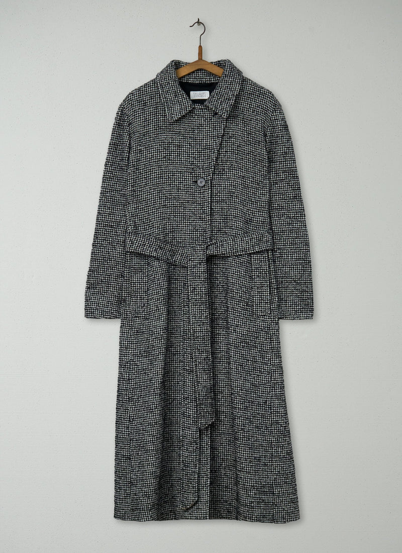 Reworn Wool Dogtooth Belted Coat Size 16 (115) | Multi