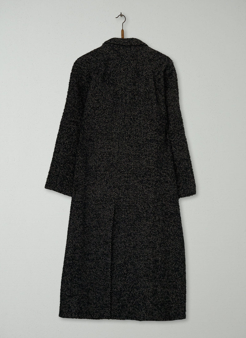 Reworn Herringbone Wool Coat Size 12 (082) | Multi