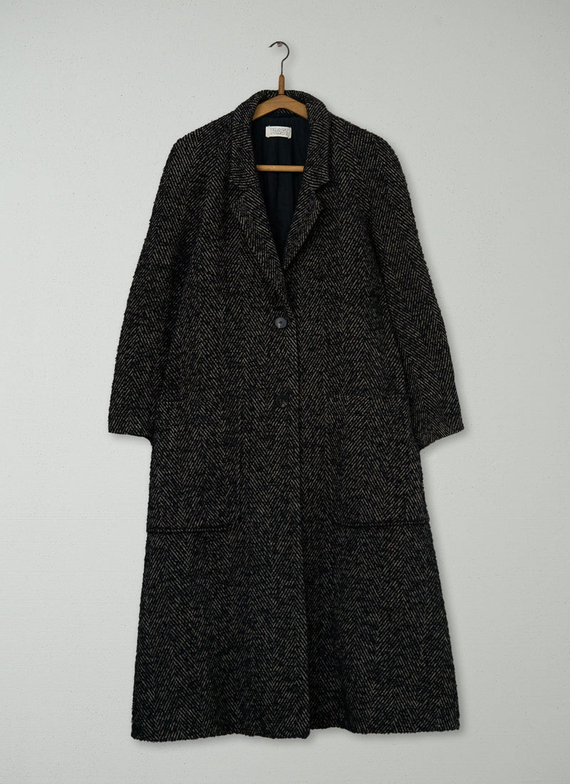 Reworn Herringbone Wool Coat Size 12 (082) | Multi