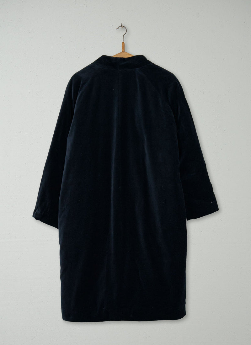 Reworn Cotton Velvet Evening Coat Size M (095) | Midnight