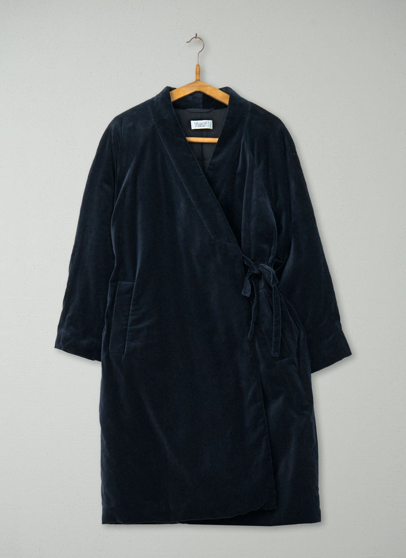 Reworn Cotton Velvet Evening Coat Size M (095) | Midnight