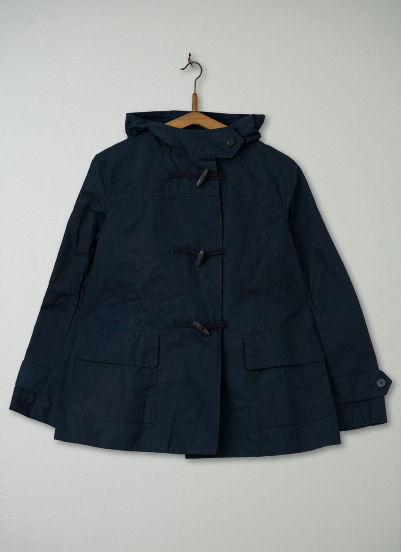 Reworn Waxed Cotton Duffle Coat Size 12 (174) | Dark Navy
