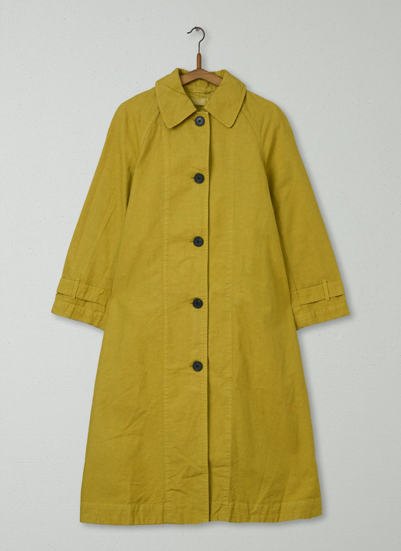 Reworn Cotton Linen Canvas Coat Size 6 (096) | Olive Oil