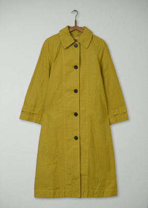 Reworn Cotton Linen Canvas Coat Size 6 (062) | Olive Oil