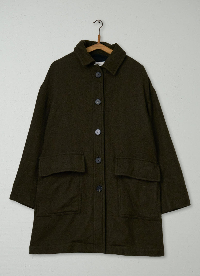 Reworn Boiled Wool Coat Size 12 (136) | Olive