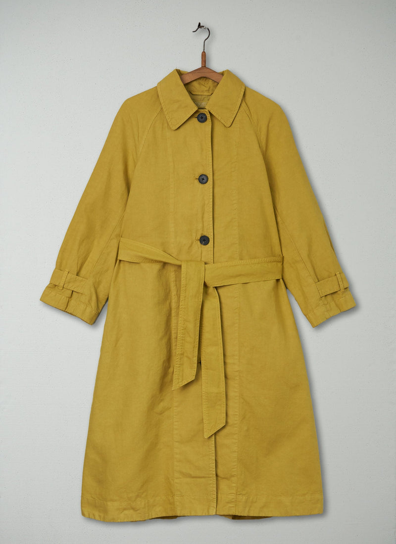 Reworn Cotton Linen Canvas Coat Size 6 (027) | Olive Oil
