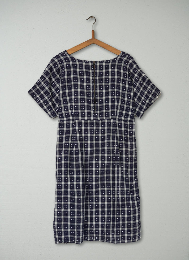 Reworn Domino Check Dress Size 14 (516) | Navy