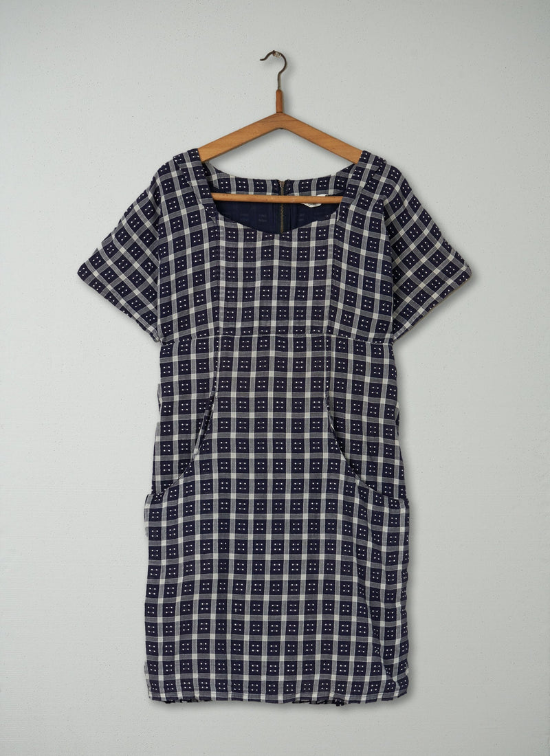 Reworn Domino Check Dress Size 14 (516) | Navy