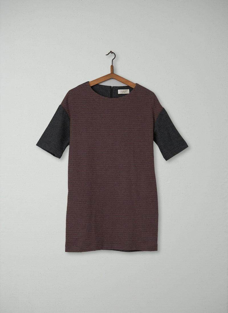 Reworn Panelled Dress Size 10 (163) | Greys/Red
