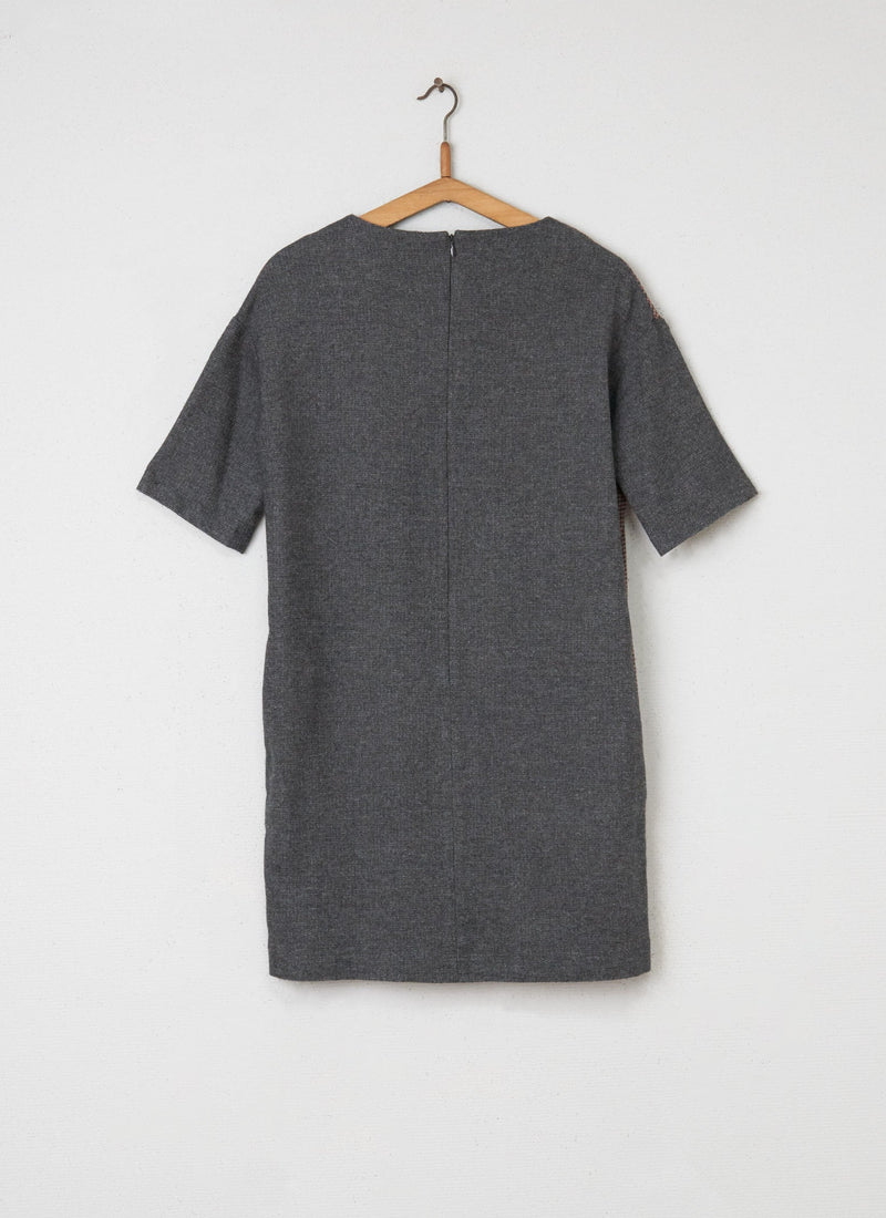 Reworn Panelled Dress Size 8 (090) | Greys/Red
