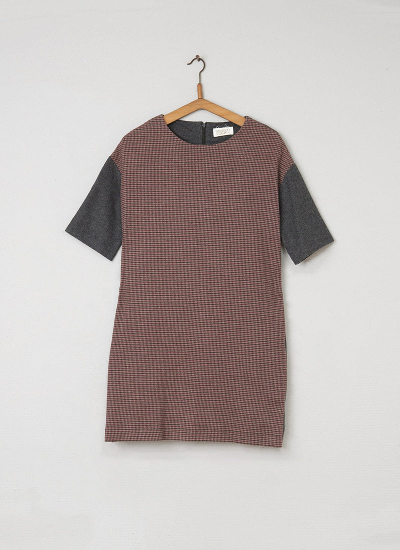Reworn Panelled Dress Size 8 (090) | Greys/Red