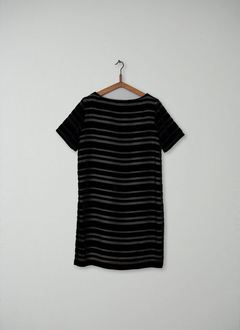 Reworn Velvet Stripe Dress Size 10 (142) | Black