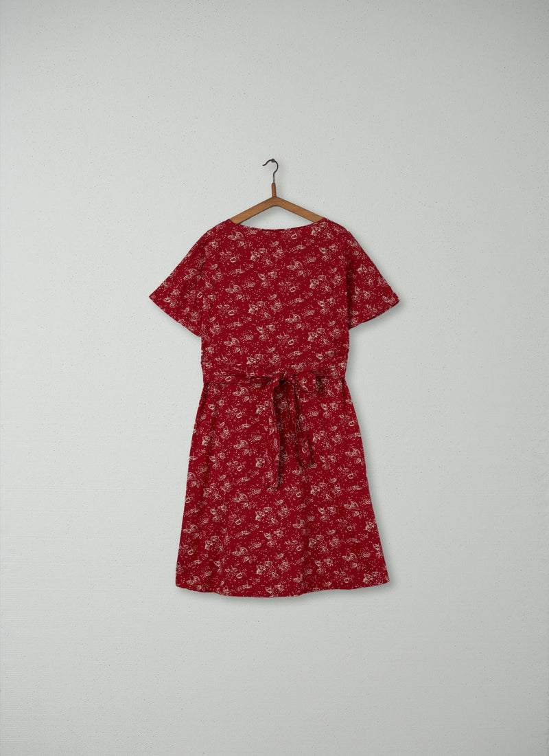 Reworn Boat Print Dress Size 12 (213) | Red